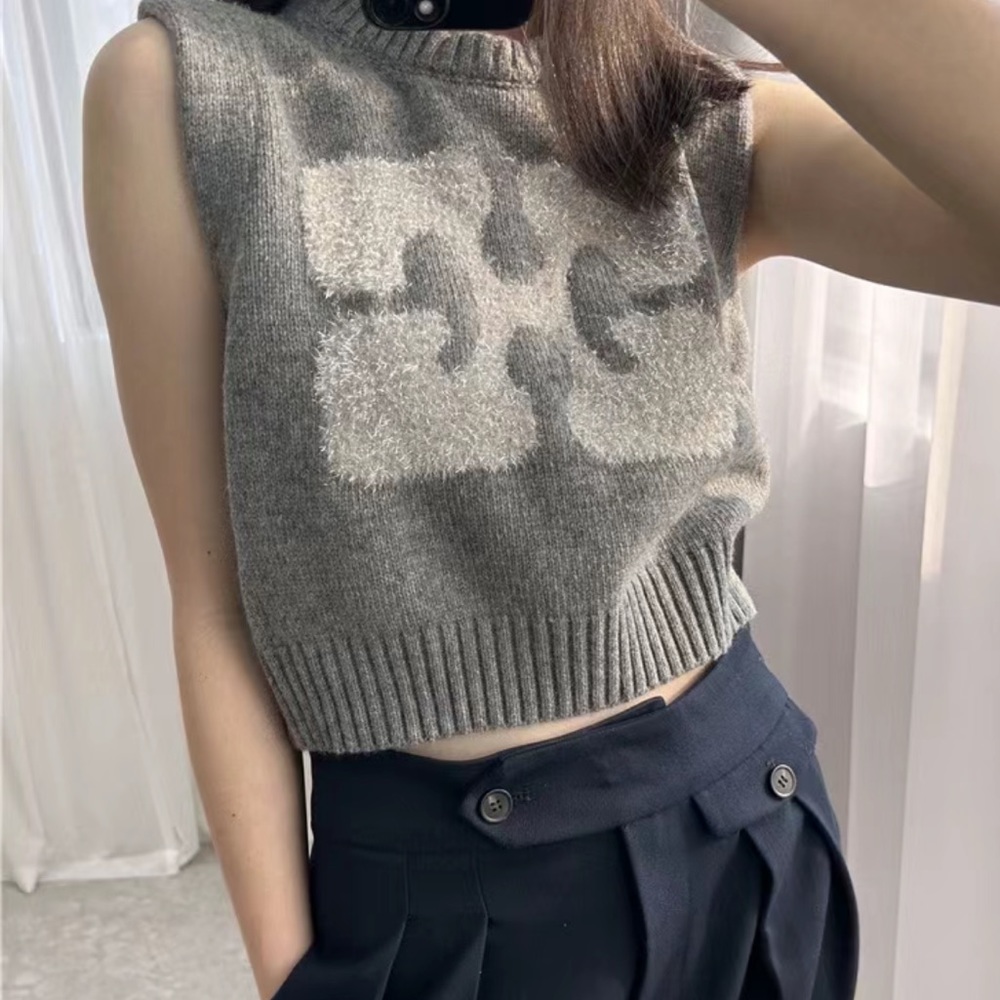Ganni Gray and Cream Crop Top
